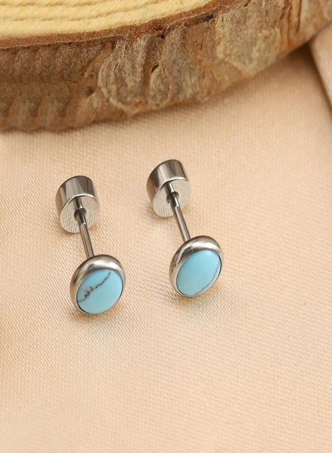 ZDE Titanium Flatback Earrings for Women Turquoise Stud Earrings Flat Back Ladies Earstuds Hypoallergenic Cartilage Flatback Earring (Turquoise, 4MM) - Image 4